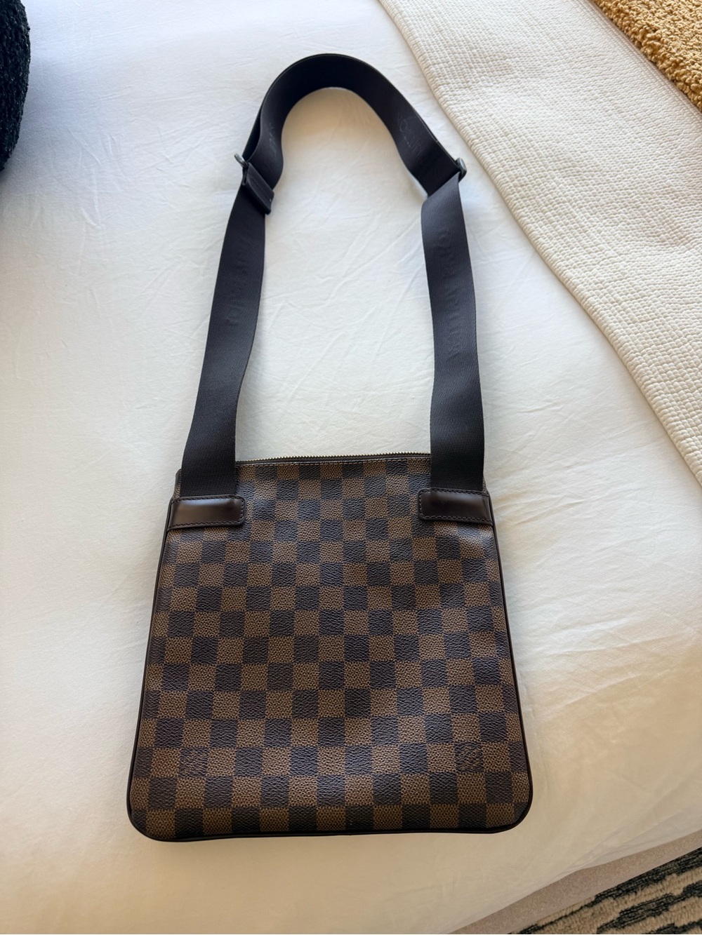 Brown Checkered Crossbody Bag with Wide Strap